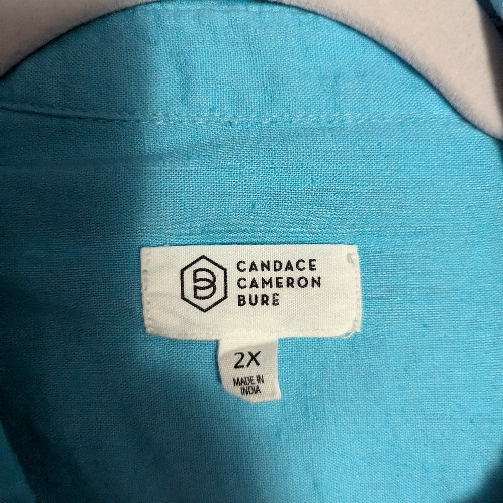 Candace Cameron Bure Turquoise Button Down Long Sleeve Textured Shirt - Picture 3 of 6